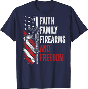 Faith Family Firearms & Freedom - Pro God Guns AR15 -ON BACK T-Shirt - T-Shirt | Navy