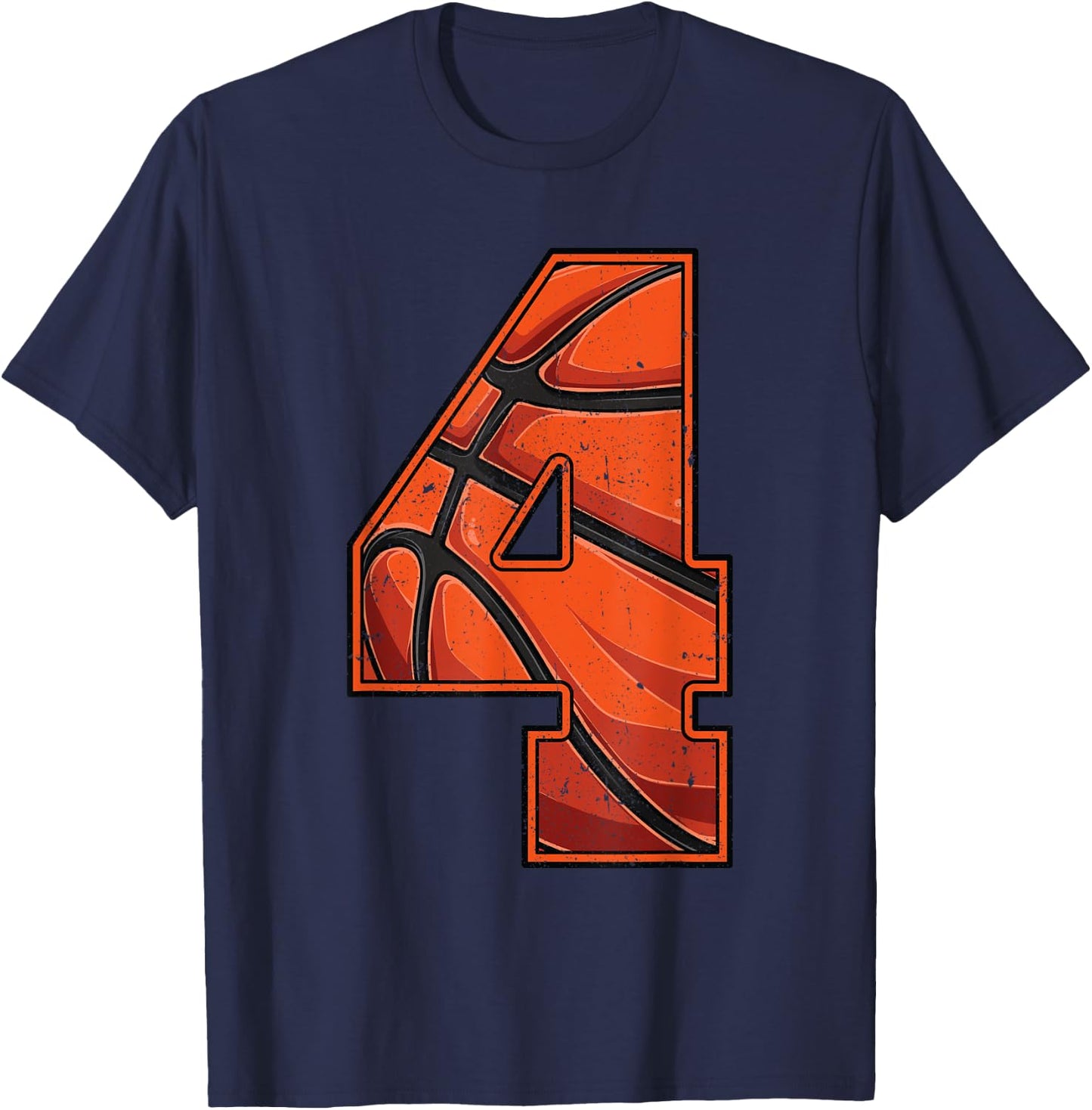 Basketball Fourth 4th Birthday Boy Girl Four 4 Years Old T-Shirt - T-Shirt | Navy