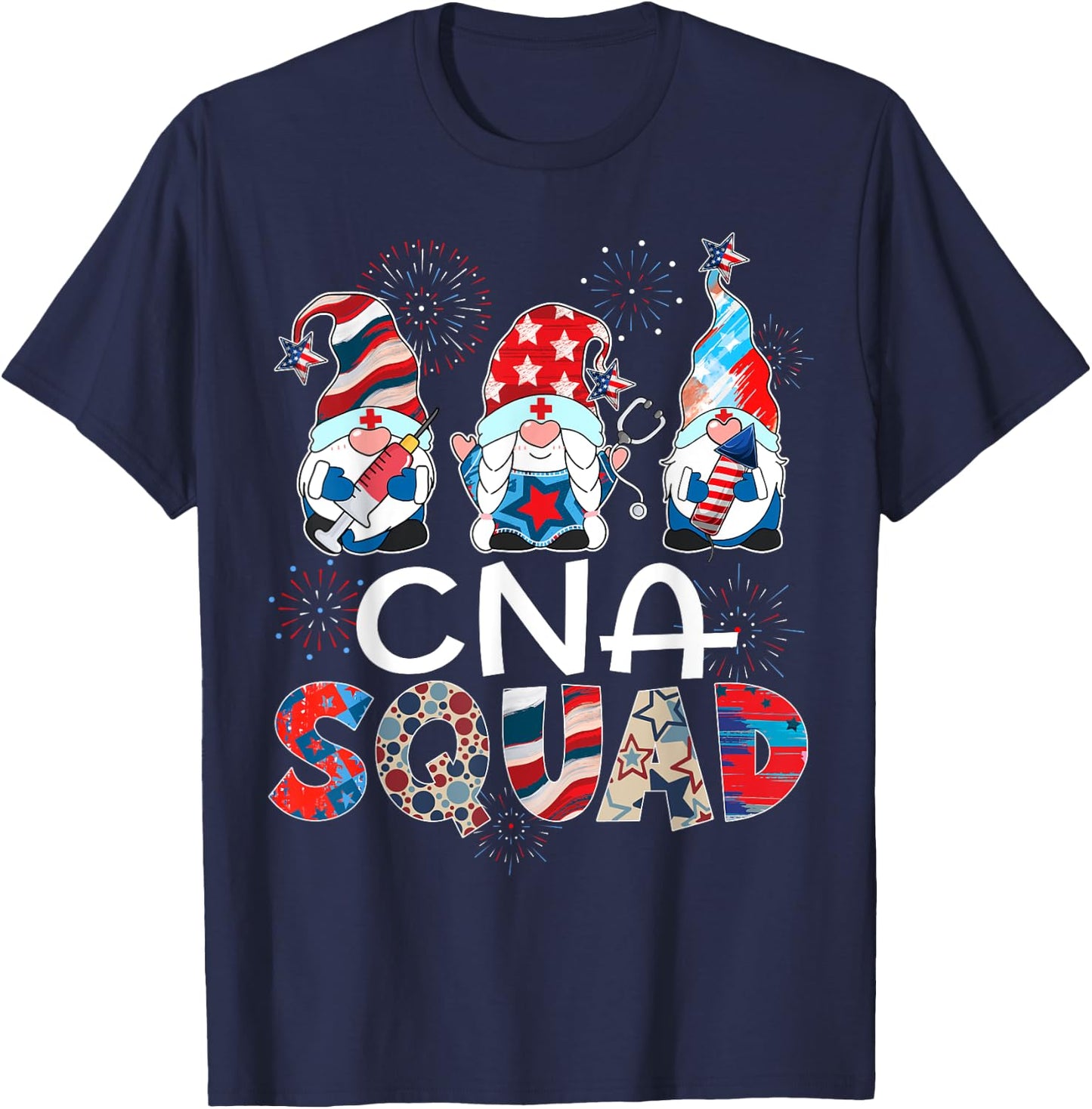 CNA Squad Gnomes 4th Of July Pride Nurse Stethoscope Women Men T-Shirt - T-Shirt | Navy