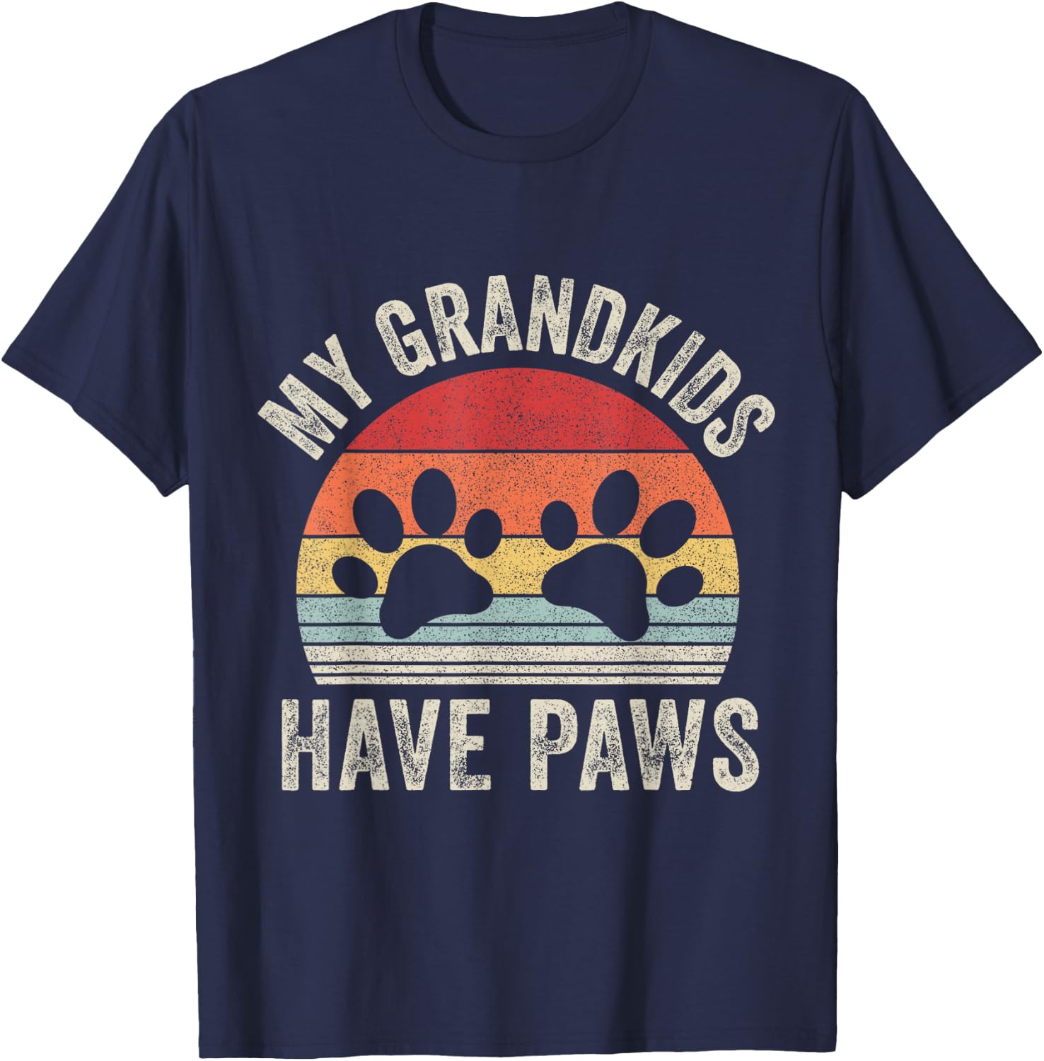 Vintage Retro My Grandkids Have Paws Dog Grandma T-Shirt - T-Shirt | Navy