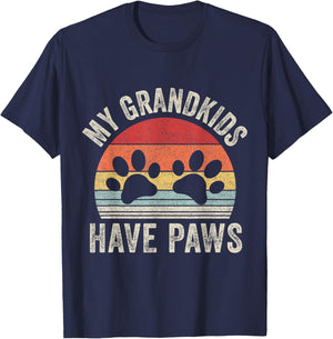 Vintage Retro My Grandkids Have Paws Dog Grandma T-Shirt - T-Shirt | Navy