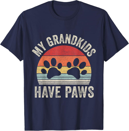 Vintage Retro My Grandkids Have Paws Dog Grandma T-Shirt - T-Shirt | Navy