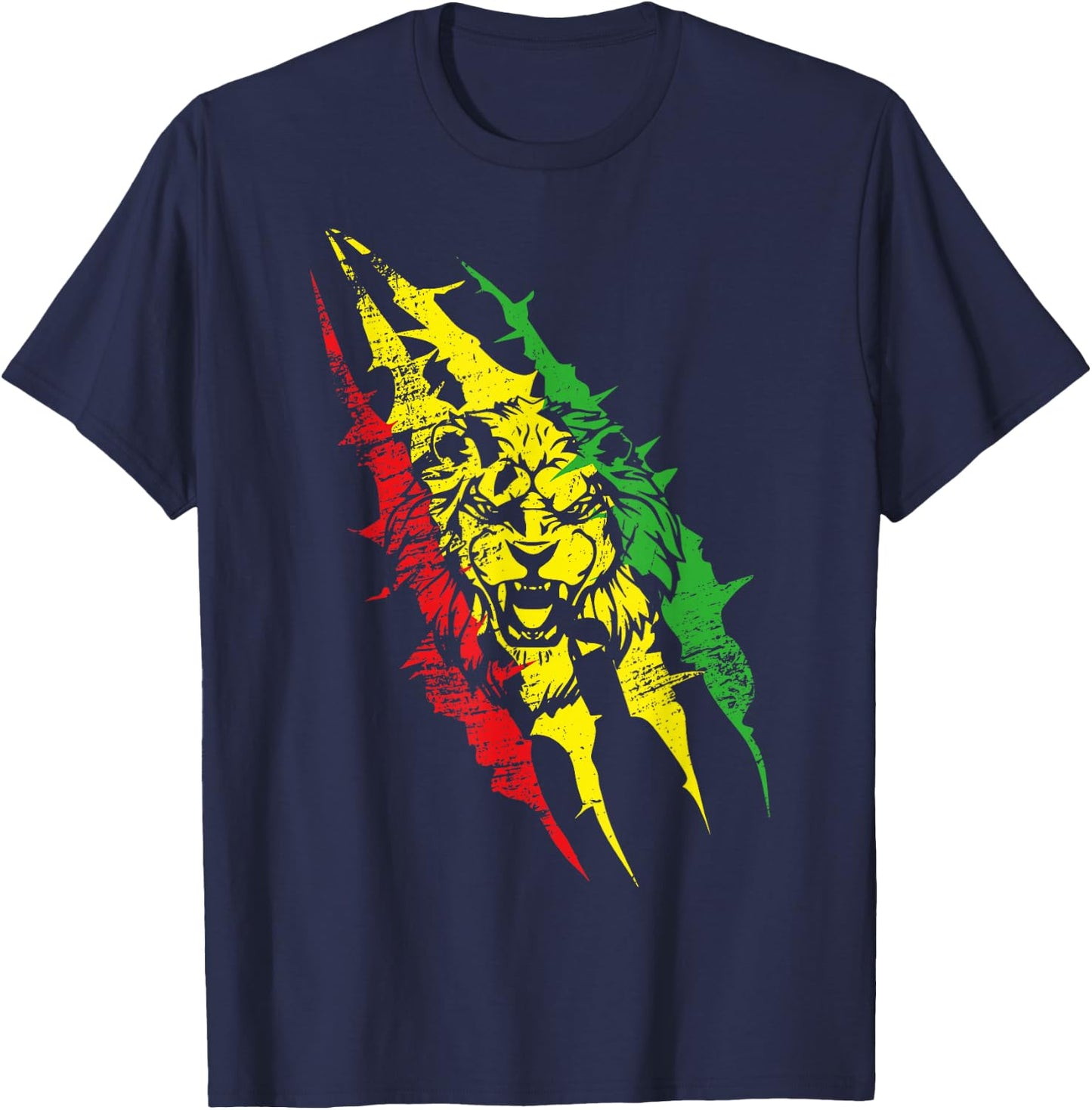 Lion Rasta Rastafarian Reggae Red Yellow T-Shirt - T-Shirt | Navy