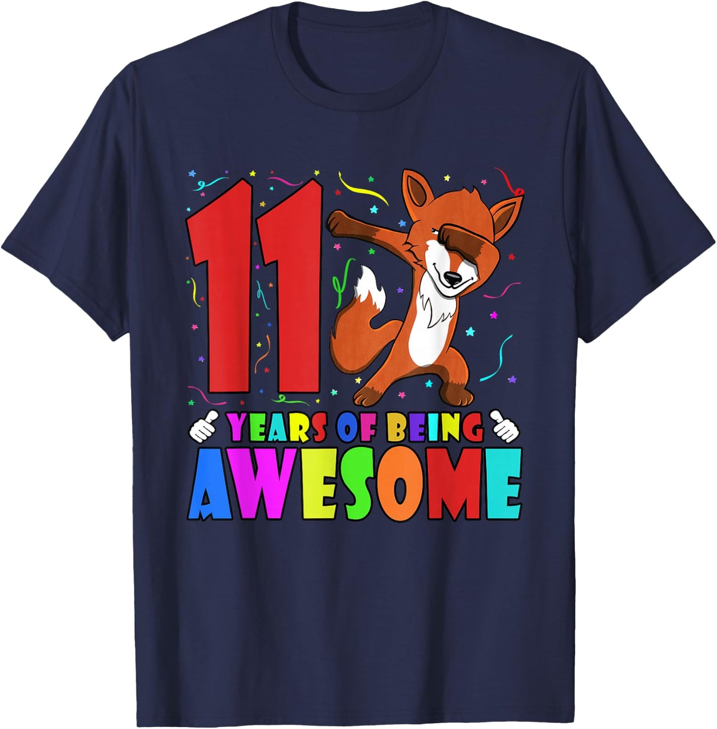 11th Birthday Party Dabbing Fox - 11 Years Old Girls Boys T-Shirt - T-Shirt | Navy