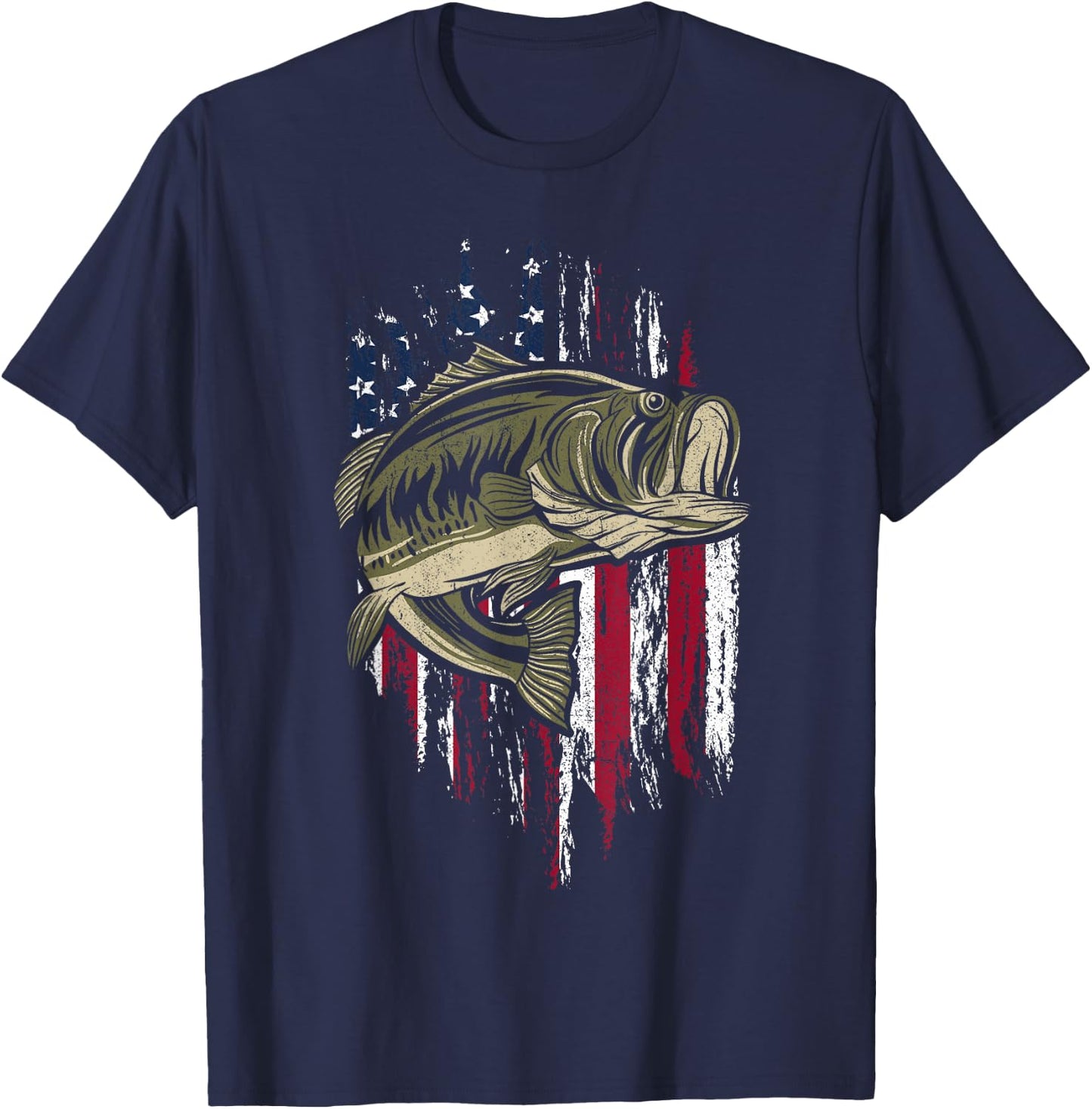 Bass Fishing American Flag 4th of July Gift Fisherman T-Shirt - T-Shirt | Navy