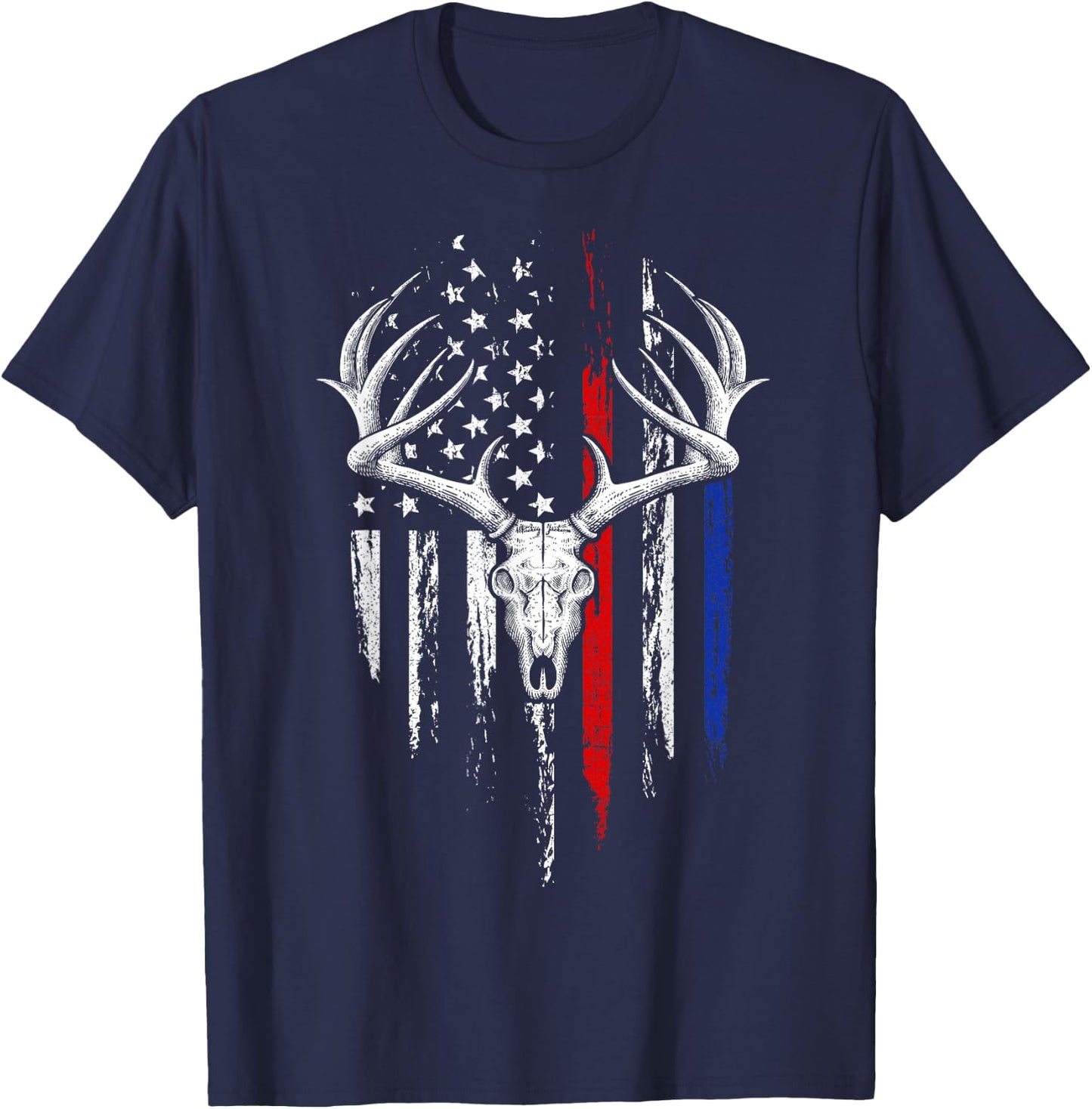 Bowhunting American Flag USA Bow Whitetail Deer Hunter Gift T-Shirt - T-Shirt | Navy