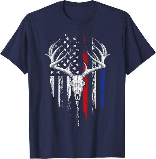 Bowhunting American Flag USA Bow Whitetail Deer Hunter Gift T-Shirt - T-Shirt | Navy