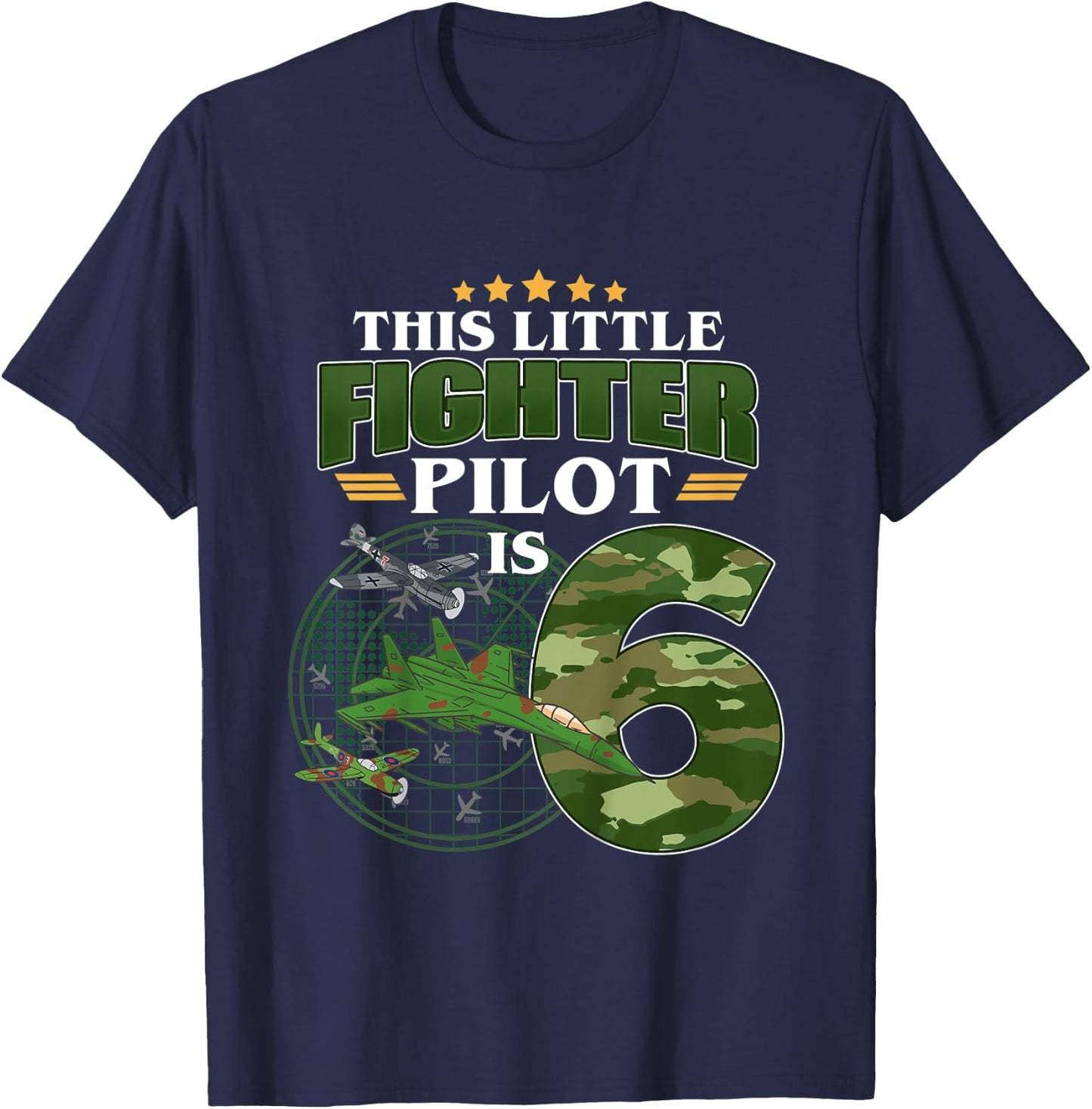 Kids 6th Birthday This Fighter Pilot Is 6 Soldier Camo Style boys T-Shirt - T-Shirt | Navy