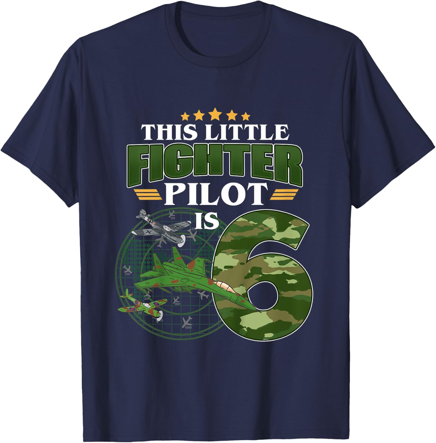 Kids 6th Birthday This Fighter Pilot Is 6 Soldier Camo Style boys T-Shirt - T-Shirt | Navy