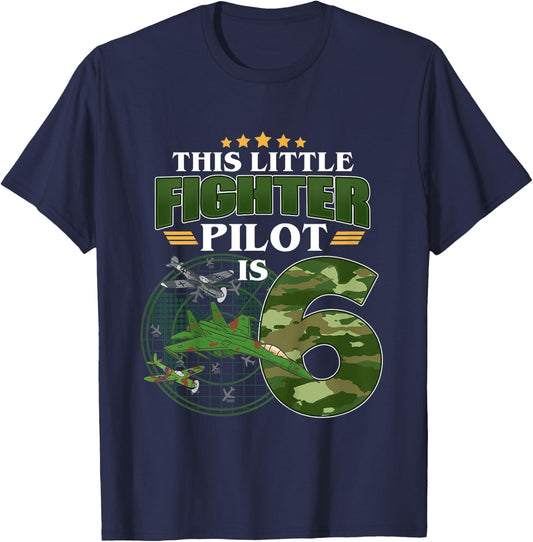 Kids 6th Birthday This Fighter Pilot Is 6 Soldier Camo Style boys T-Shirt - T-Shirt | Navy