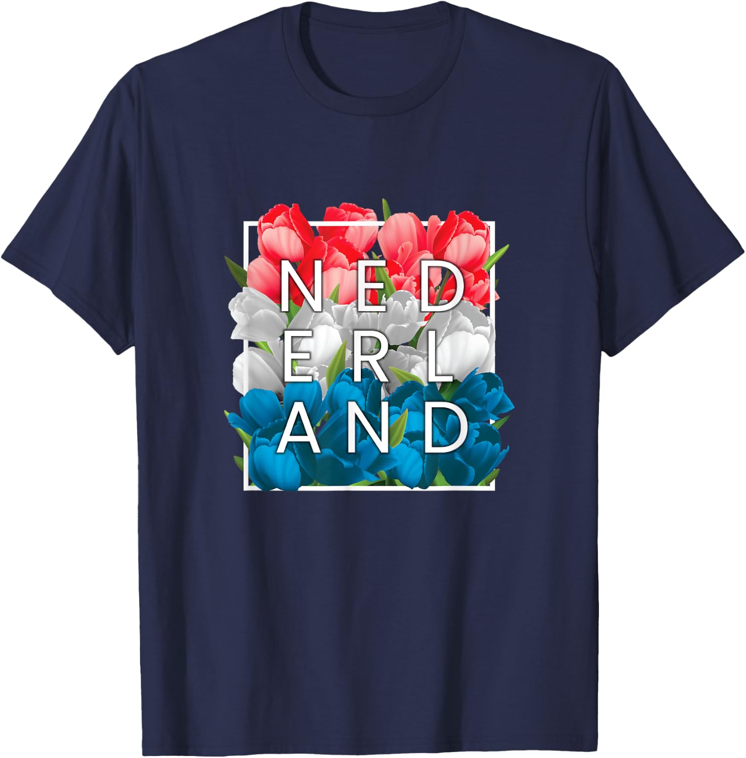 Flowers of Nederland Word Art - The Netherlands Dutch Pride T-Shirt - T-Shirt | Navy