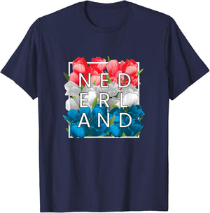 Flowers of Nederland Word Art - The Netherlands Dutch Pride T-Shirt - T-Shirt | Navy
