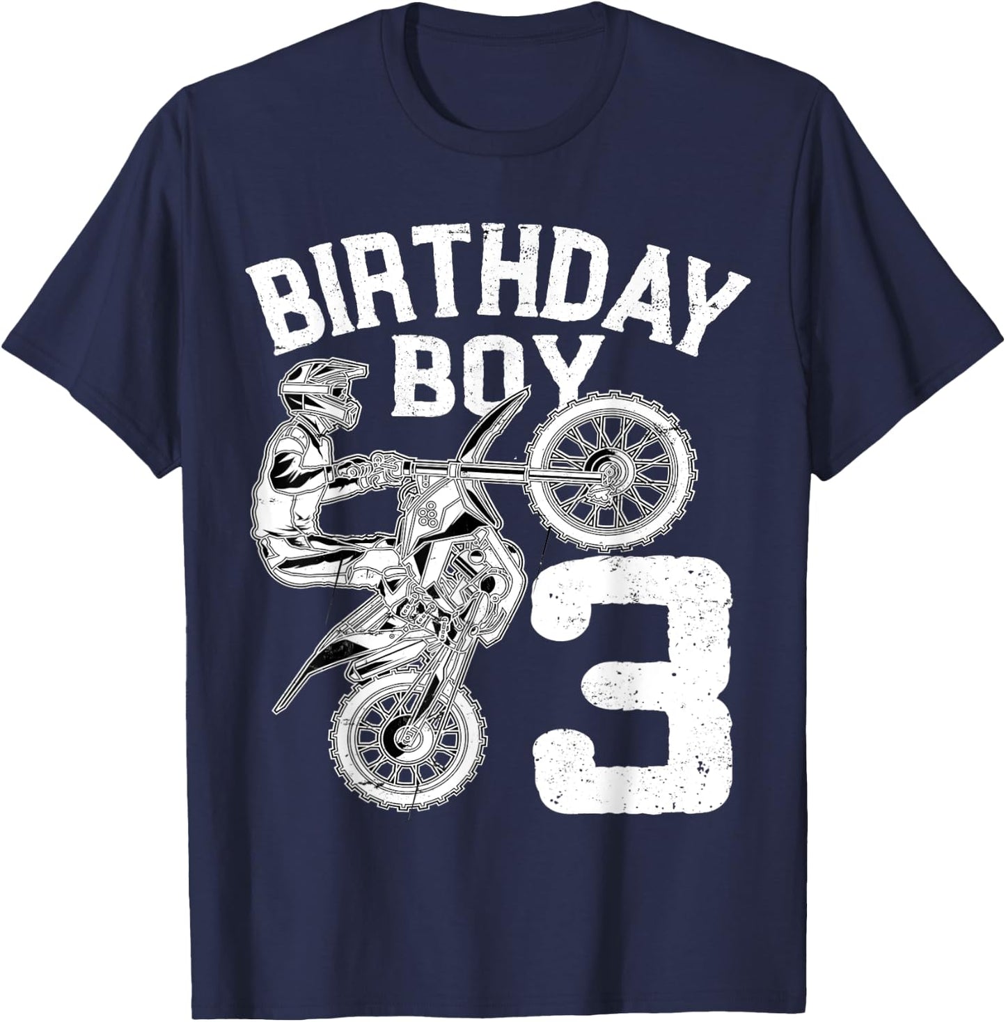 Kids 3 Year Old Dirt Bike Birthday Party Motocross MX 3rd T-Shirt - T-Shirt | Navy
