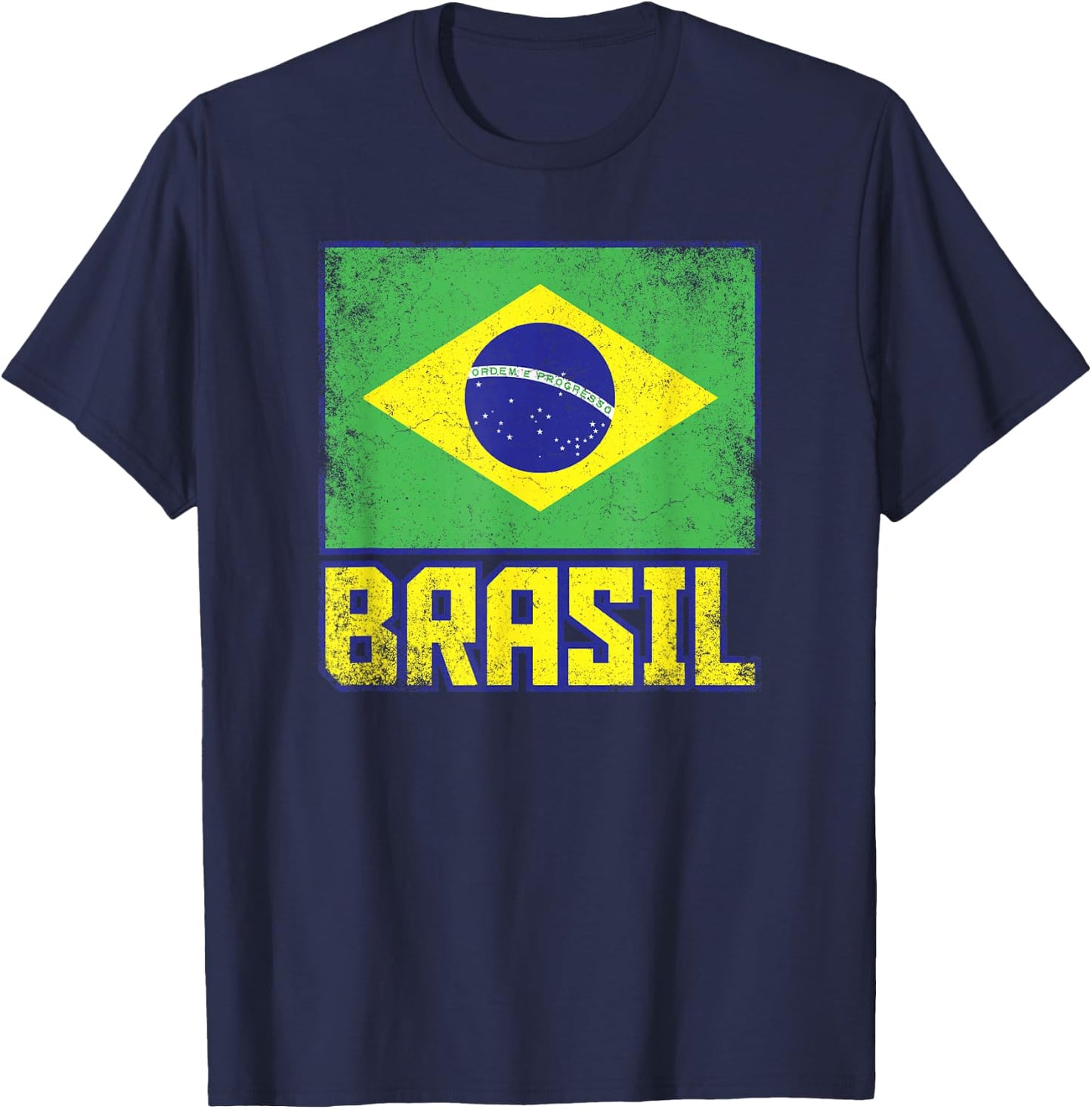 Brasil Brazil Flag Vintage Retro Country Brazilian Pride T-Shirt - T-Shirt | Navy