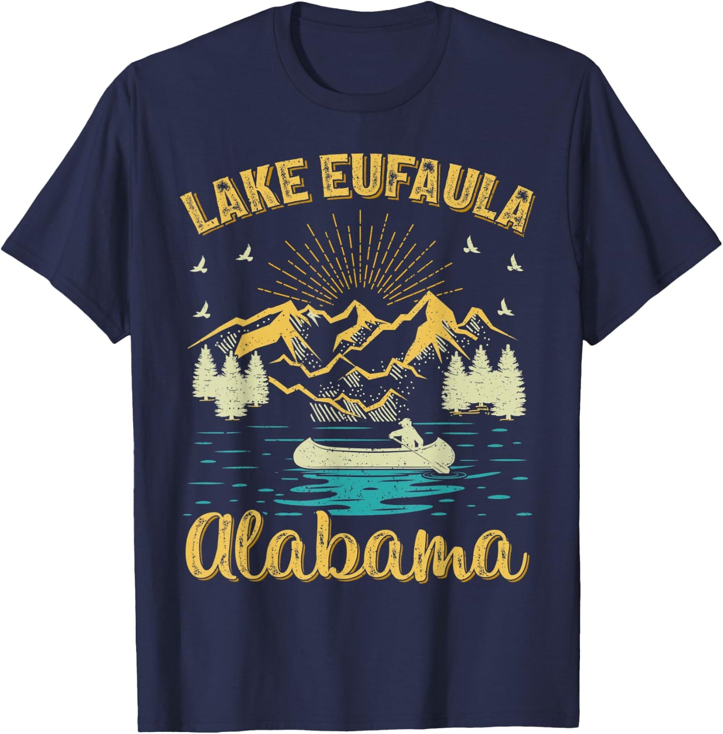Summer Vacation Retro Mountain Alabama Eufaula Lake Women Kids T-Shirt - T-Shirt | Navy