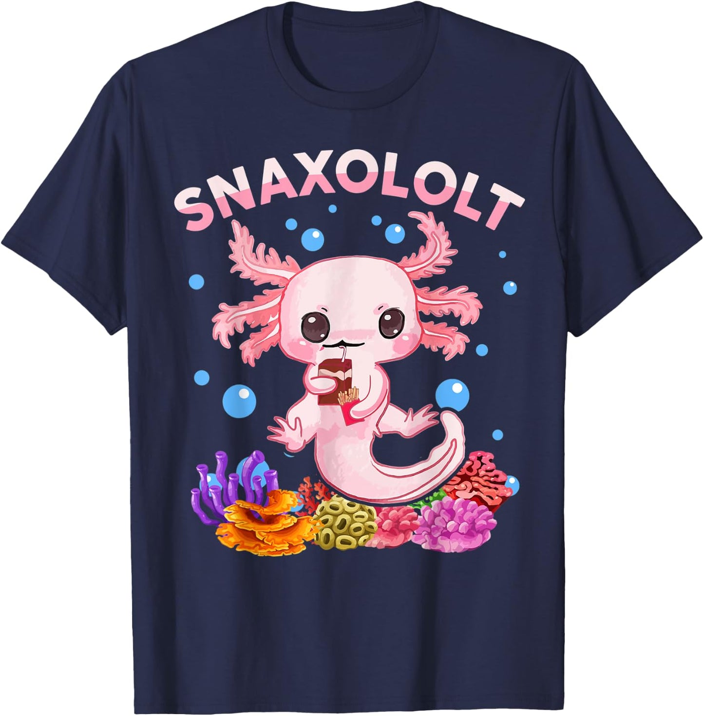 Kawaii Axolotl Snaxolotl Shirt Kid Toddler Teen Cute Axolotl T-Shirt - T-Shirt | Navy