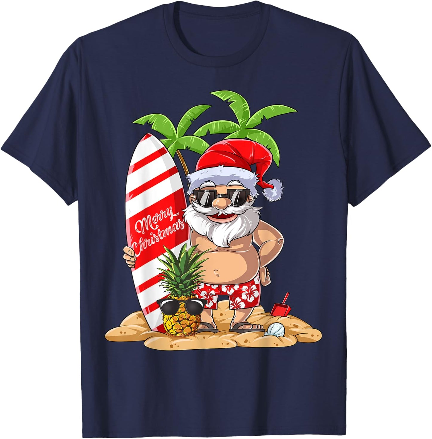 Christmas in July Santa Hawaiian Surfing Gifts Summer Surfing Women T-Shirt - T-Shirt | Navy