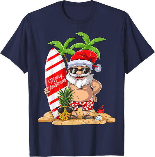 Christmas in July Santa Hawaiian Surfing Gifts Summer Surfing Women T-Shirt - T-Shirt | Navy