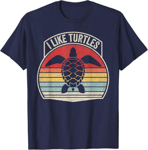 Catch Some Rays Retro Vintage I Like Turtles Funny - -Adult, Black, Small, Short Sleeve, Classic Fit, Cotton 80% Polyester 20% T-Shirt - T-Shirt | Navy