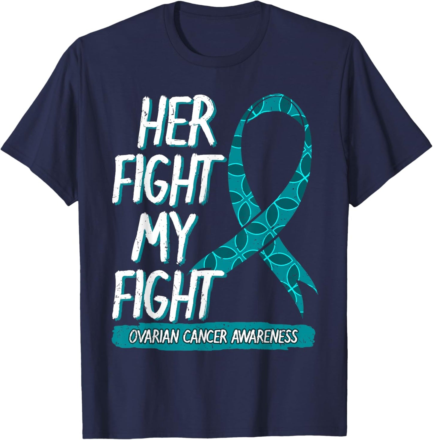 Ovarian Cancer Awareness Carcinoma Teal Ribbon Gynecology T-Shirt - T-Shirt | Navy