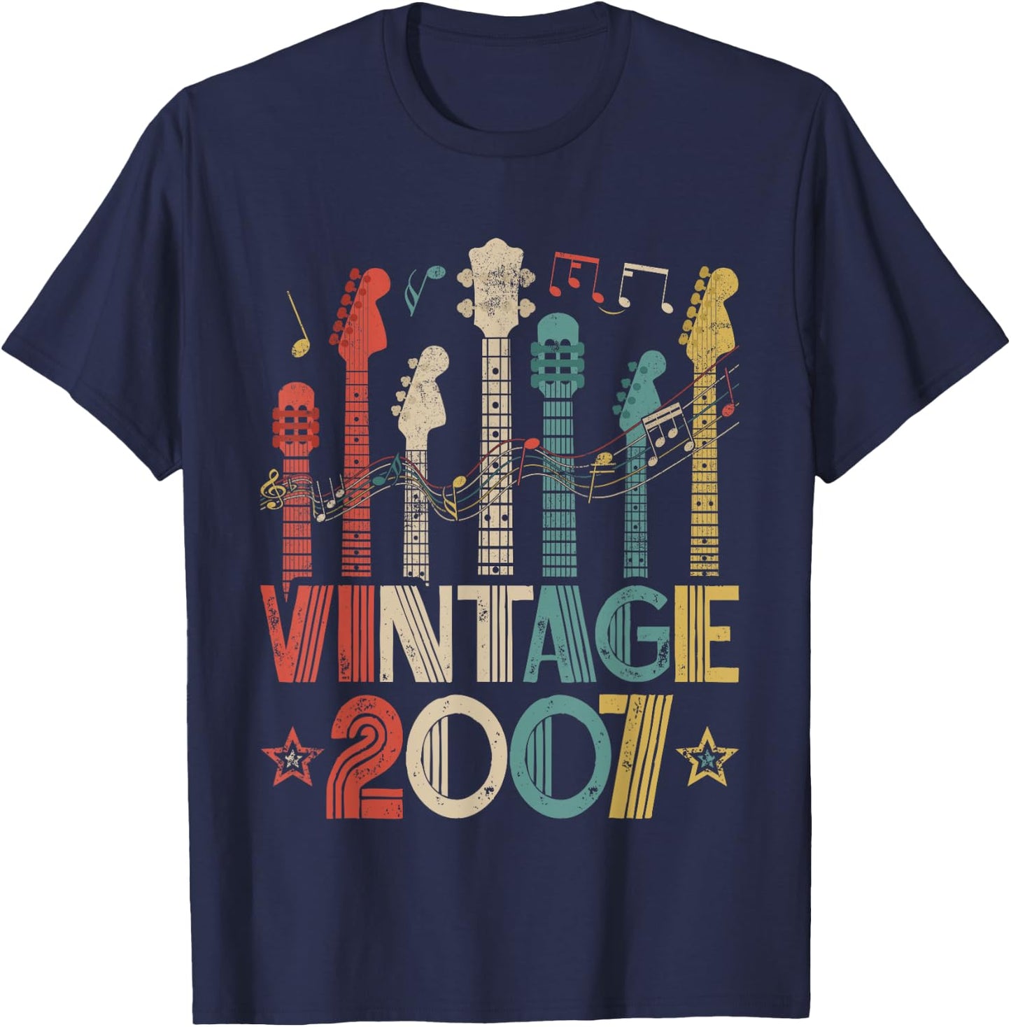 Retro Vintage 2007 Guitar Lover 2007 Birthday Guitarist T-Shirt - T-Shirt | Navy