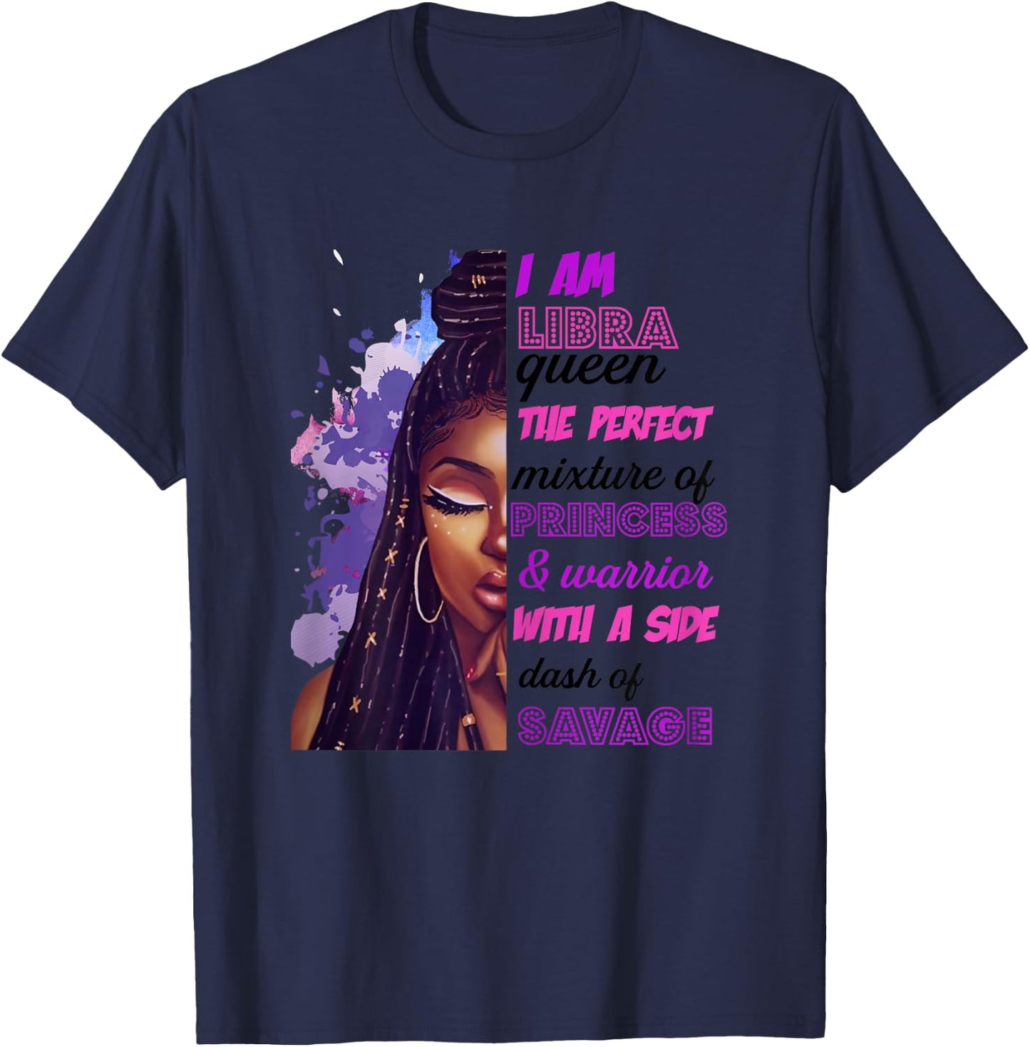 Libra Princess and Warrior Black Birthday Zodiac Cute T-Shirt - T-Shirt | Navy