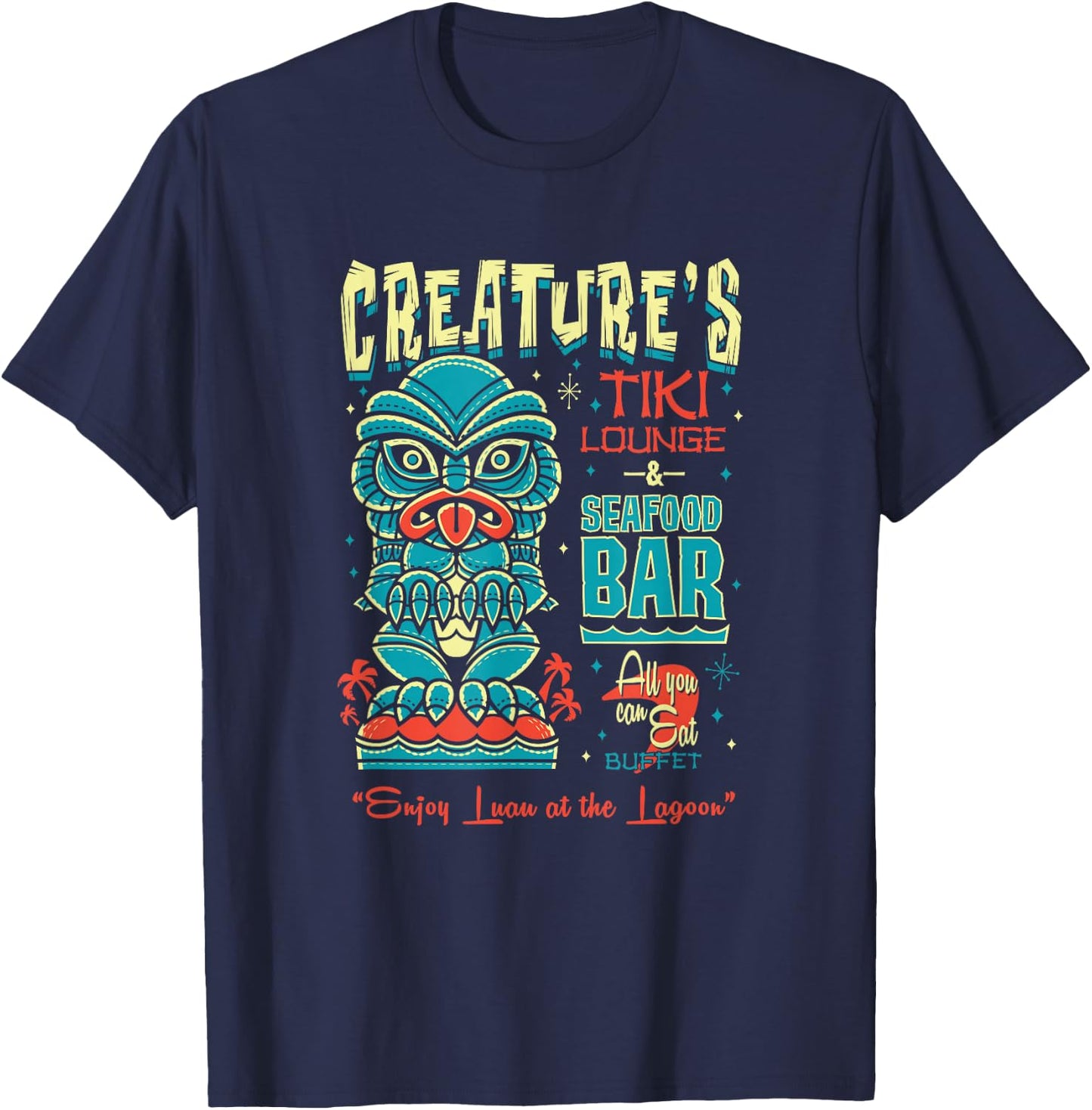 Creature Tiki Lounge Lagoon - Retro Hawaii Surf Vacation T-Shirt - T-Shirt | Navy