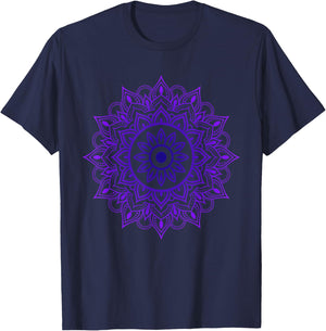 Purple Mandala Pattern Meditation Colorful Geometric Shapes T-Shirt - T-Shirt | Navy