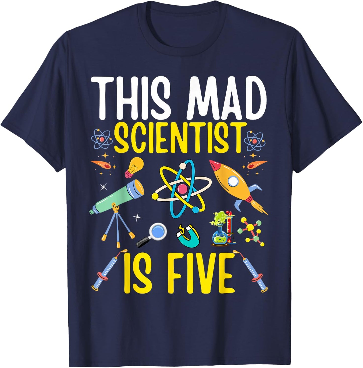 Mad Scientist Kids Science Chemistry Birthday Age 5 T-Shirt - T-Shirt | Navy