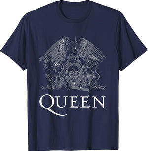 Queen Official Classic Crest Logo White Short Sleeve T-Shirt - T-Shirt | Navy