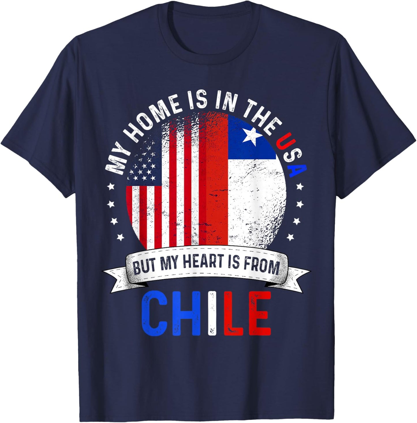 Chilean American Patriot Heart is from Chile Flag T-Shirt - T-Shirt | Navy