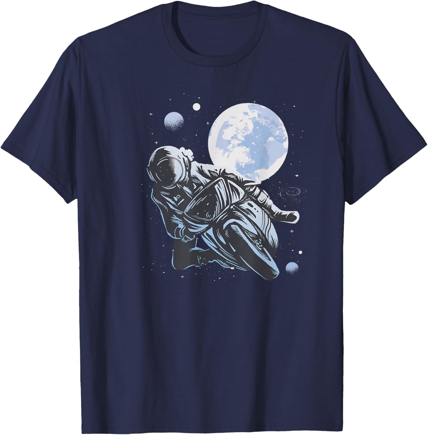Space Motorcycle Journey Cosmic Night Sky T-Shirt - T-Shirt | Navy