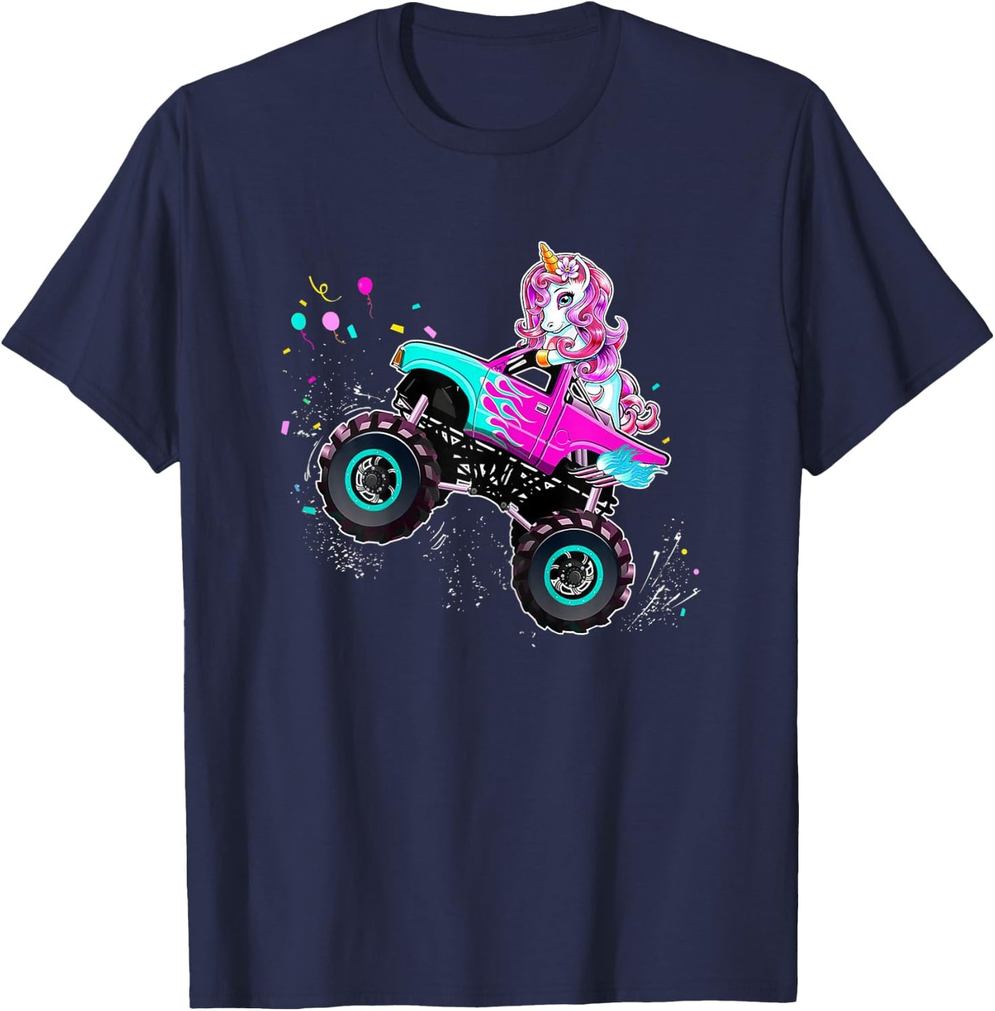 Unicorn Drive a Monster Truck -Unicorn Birthday Daughter T-Shirt - T-Shirt | Navy