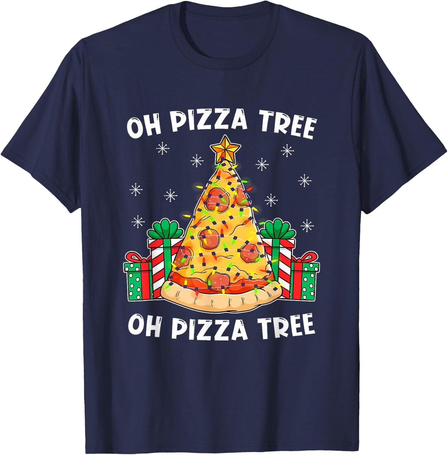 Oh Pizza Tree Xmas Food Present Christmas Pizza Tree T-Shirt - T-Shirt | Navy