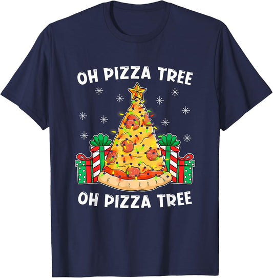 Oh Pizza Tree Xmas Food Present Christmas Pizza Tree T-Shirt - T-Shirt | Navy