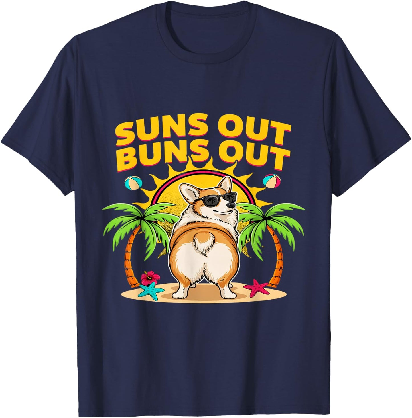 Suns Out Buns Out Corgi Funny T-Shirt - T-Shirt | Navy