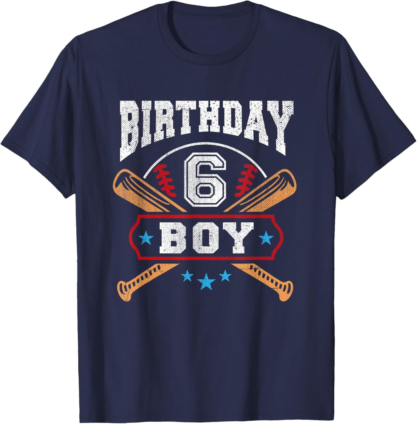 Kids 6 Years Old Boy 6th Birthday Baseball Gift T-Shirt - T-Shirt | Navy