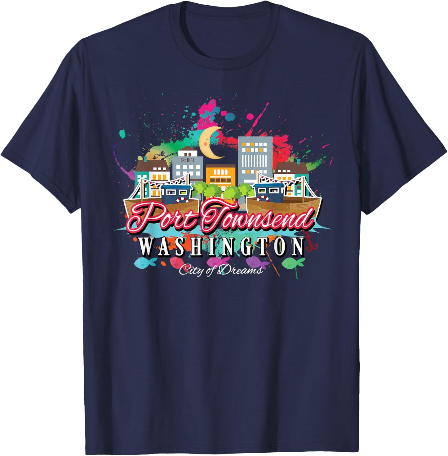 Port Townsend Washington USA Wooden Boats Vacation Souvenir T-Shirt - T-Shirt | Navy