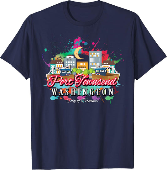 Port Townsend Washington USA Wooden Boats Vacation Souvenir T-Shirt - T-Shirt | Navy