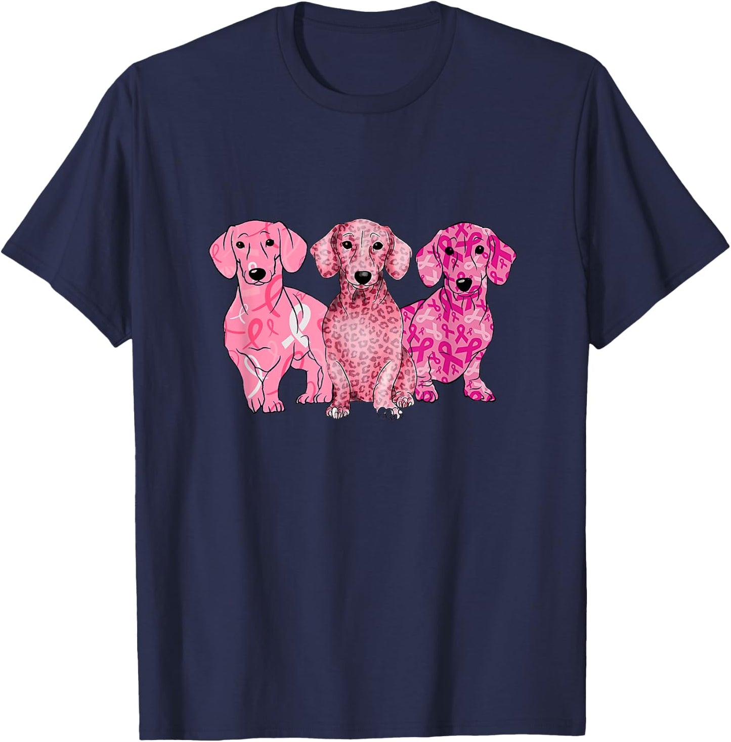 Breast Cancer Dachshunds Pink Dachshunds Ribbon Doxie's T-Shirt - T-Shirt | Navy