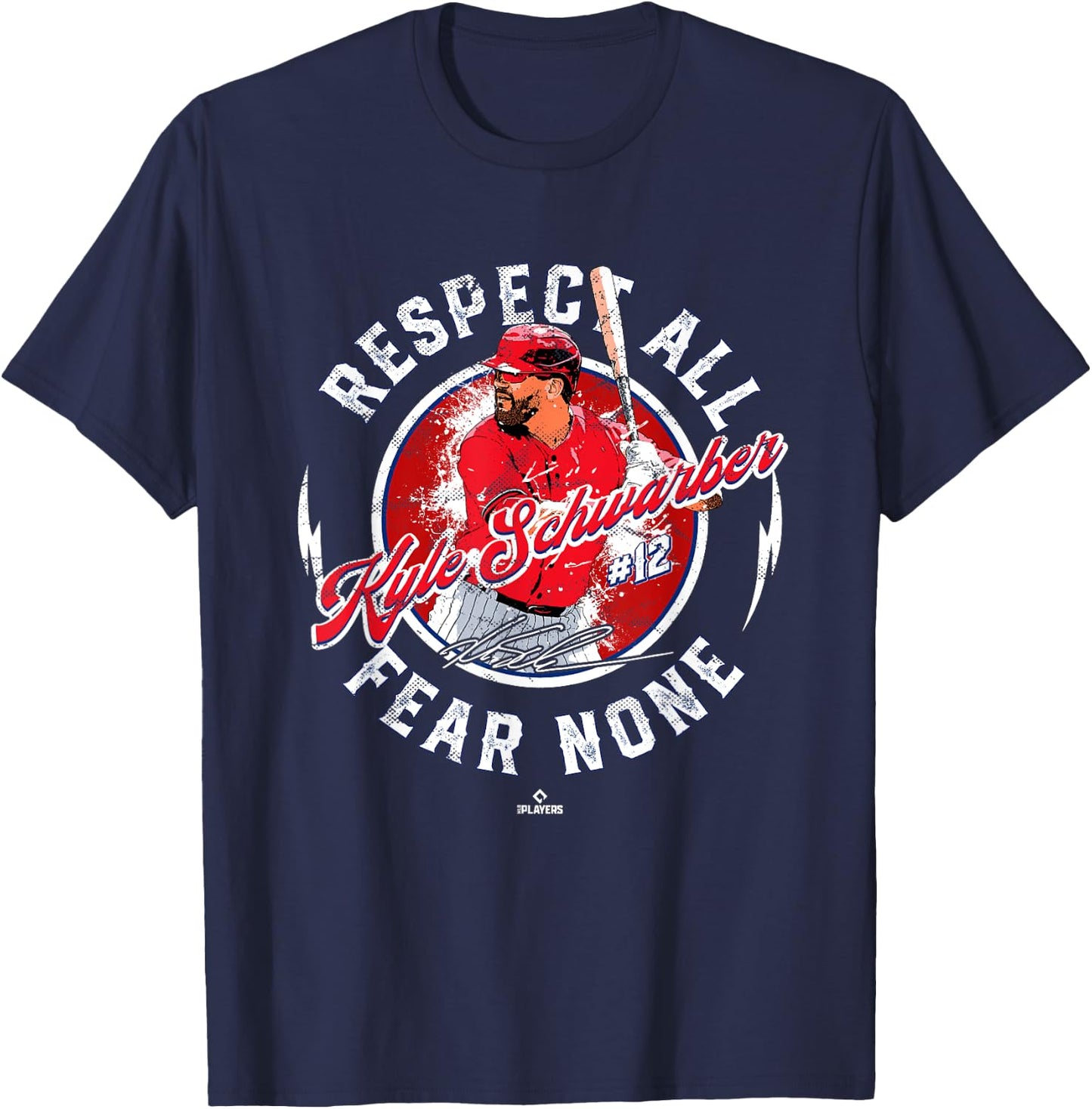 Respect All Fear None Kyle Schwarber Philadelphia MLBPA T-Shirt - T-Shirt | Navy