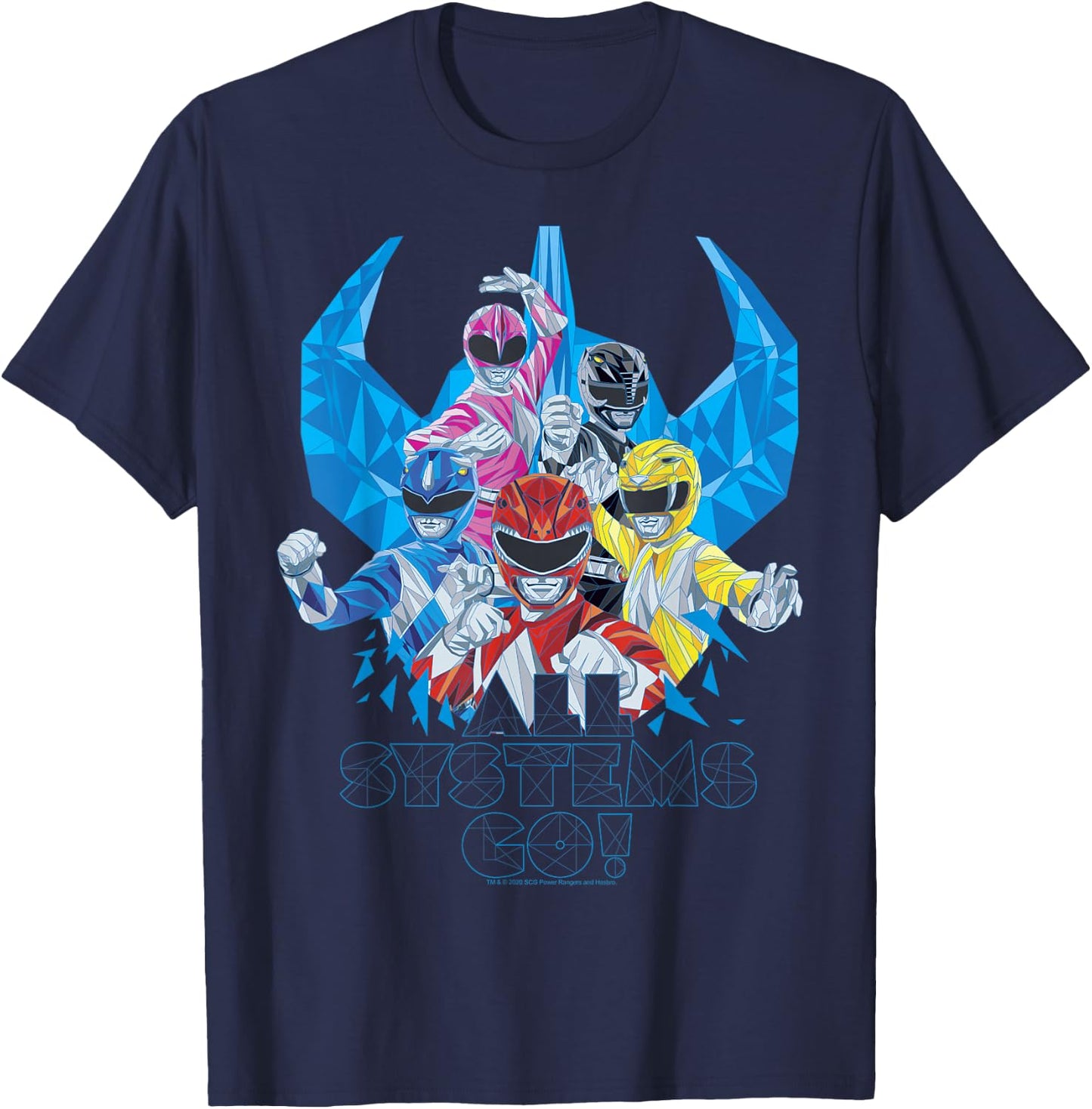 Power Rangers Megazord Retro Helmet Polygon Style T-Shirt - T-Shirt | Navy