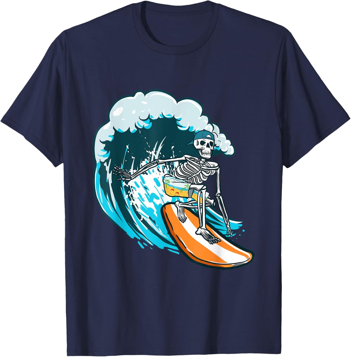 Funny Skull Skeleton Surf Surfing T-Shirt - T-Shirt | Navy