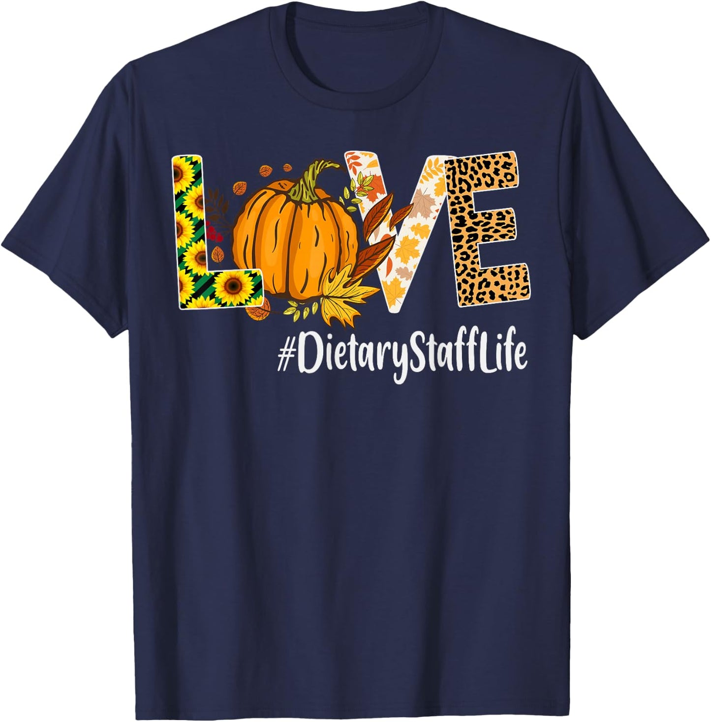 Dietary Staff Love Fall Pumpkin leopard Halloween Autumn T-Shirt - T-Shirt | Navy