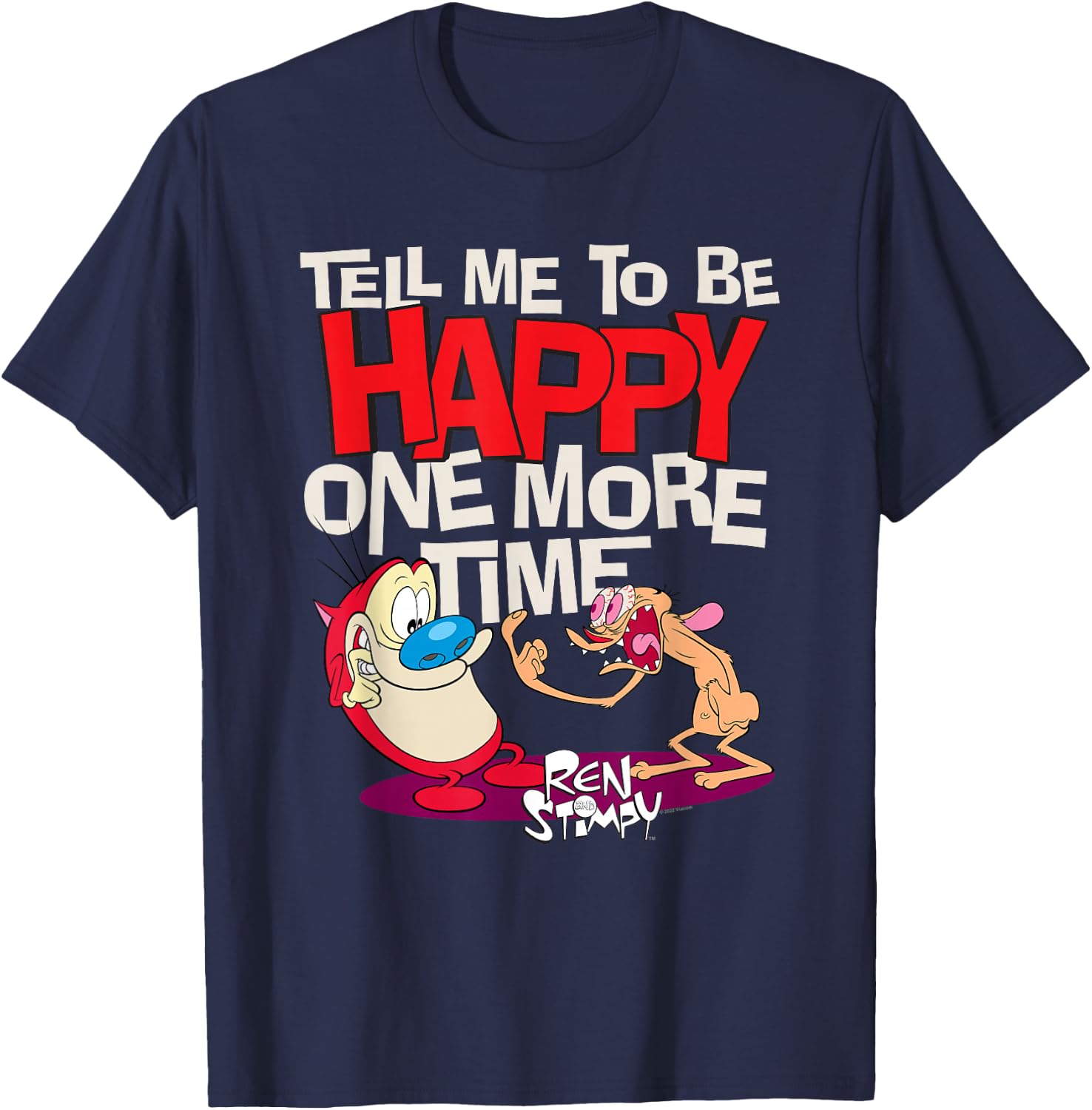 Ren and Stimpy Tell Me To Be Happy T-Shirt - T-Shirt | Navy