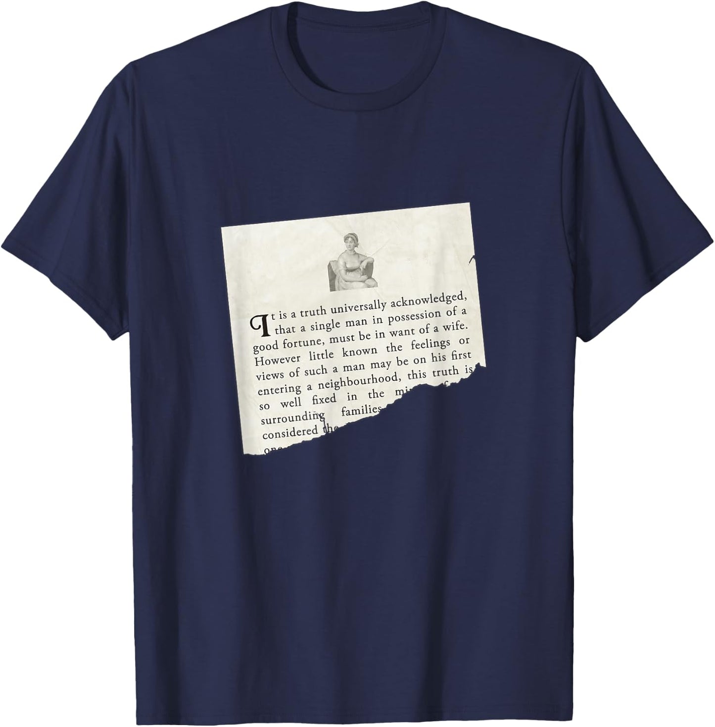 Jane Austen Pride and Prejudice in Want of a Wife Shirt T-Shirt - T-Shirt | Navy