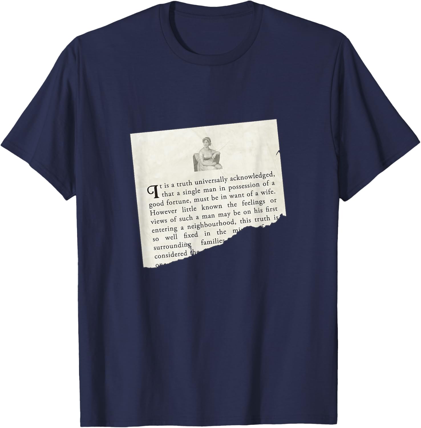 Jane Austen Pride and Prejudice in Want of a Wife Shirt T-Shirt - T-Shirt | Navy
