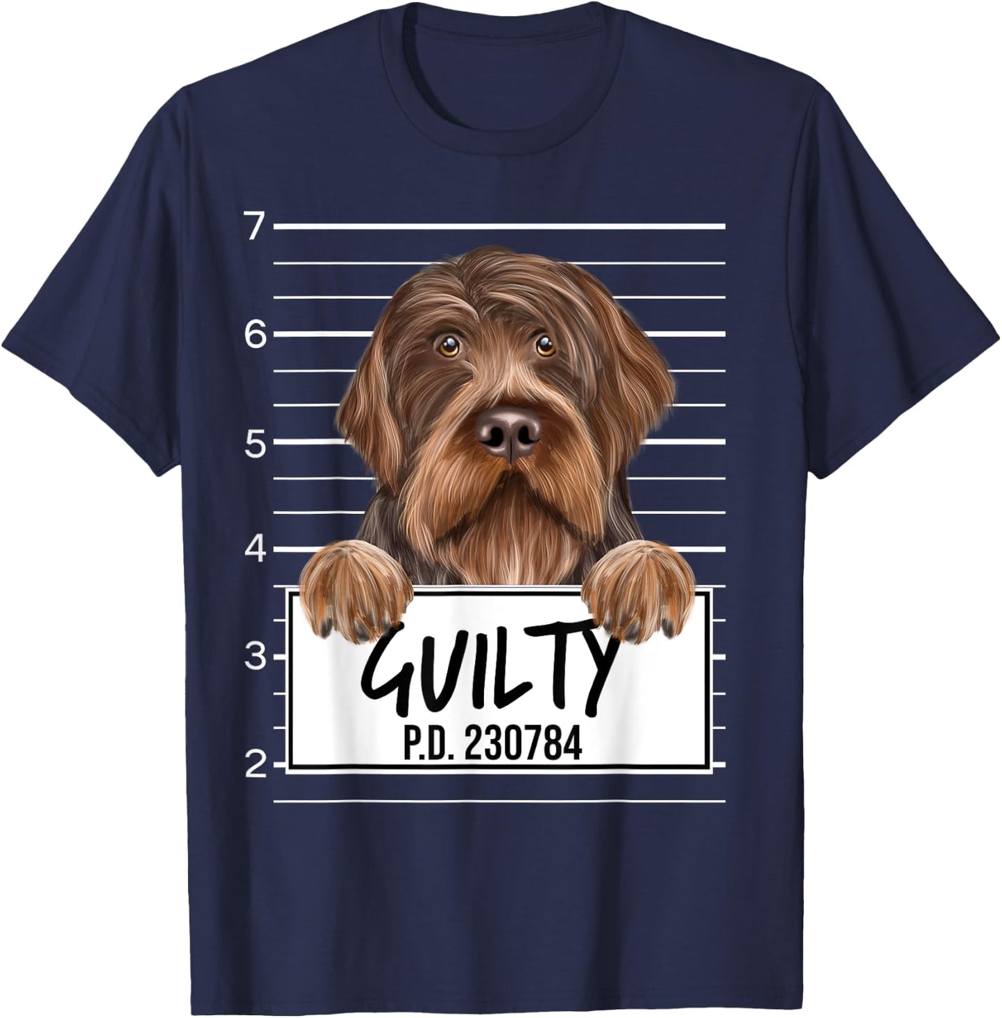 Funny Wirehaired Pointing Griffon Mugshot Guilty Dog T-Shirt - T-Shirt | Navy