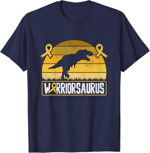 Warriorsaurus Childhood Cancer Awareness Warrior Gold Ribbon T-Shirt - T-Shirt | Navy