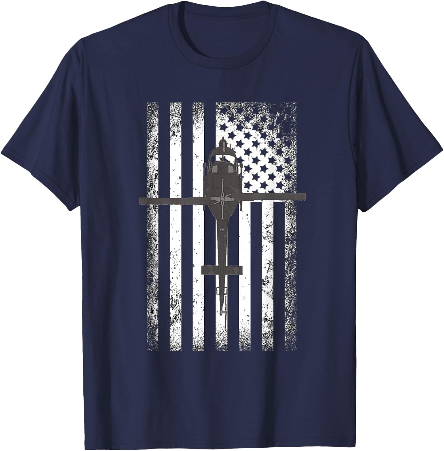 UH-1 Huey Military Helicopter American Flag T-Shirt - T-Shirt | Navy